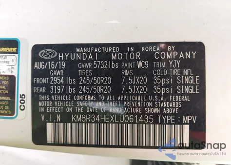2020 Hyundai Palisade Sel из США, поврежденный, VIN KM8R34HEXLU061435